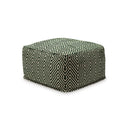 Green & Beige Geometric Handwoven Cotton Pouf Ottoman
