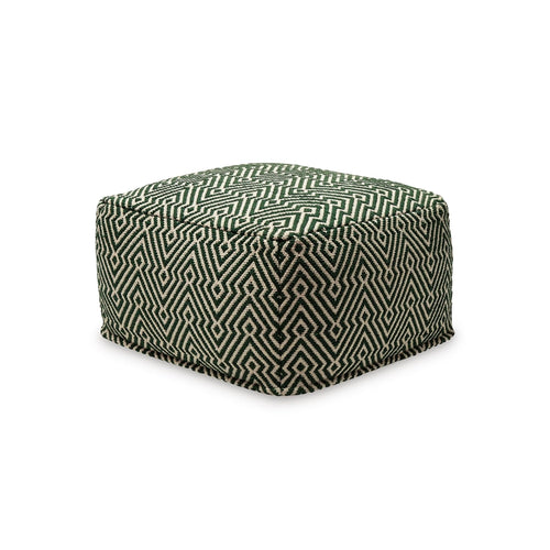 Green & Beige Geometric Handwoven Cotton Pouf Ottoman