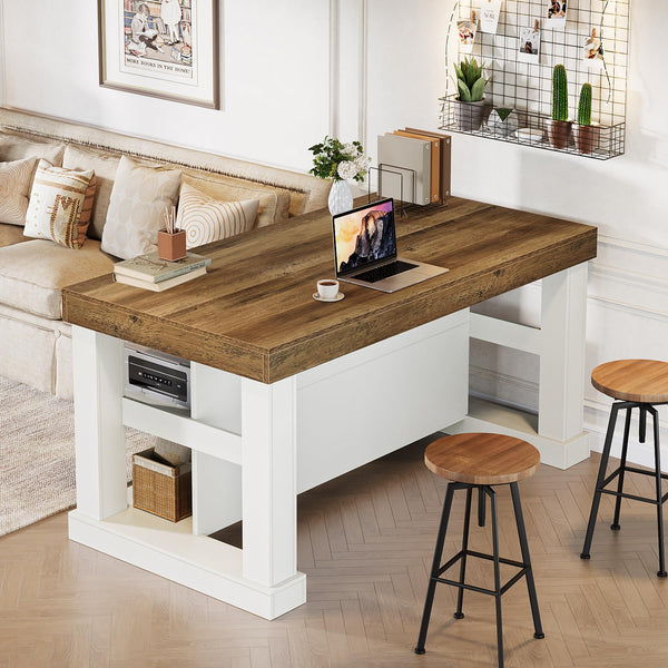 55-Inch Kitchen Island with Seating and Storage