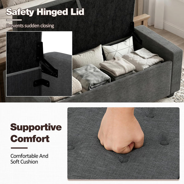 Storage Ottoman Bench with Lid – 47" Upholstered Entryway Bench