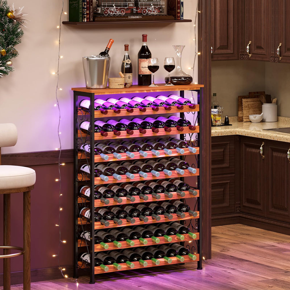 64-Bottle Freestanding Wine Rack with LED Lights