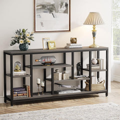 Industrial Console Sofa Table with Storage Shelves