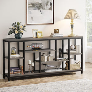 Industrial Console Sofa Table with Storage Shelves