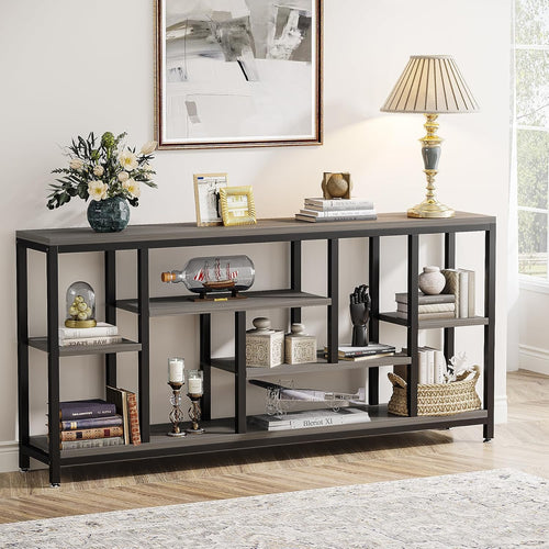 Industrial Console Sofa Table with Storage Shelves