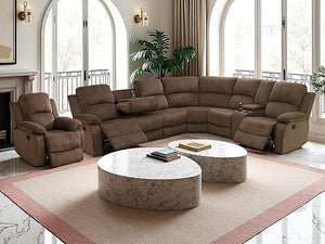 L-Shape Sectional Reclining Sofa Set with Drop-Down Table & Storage Console