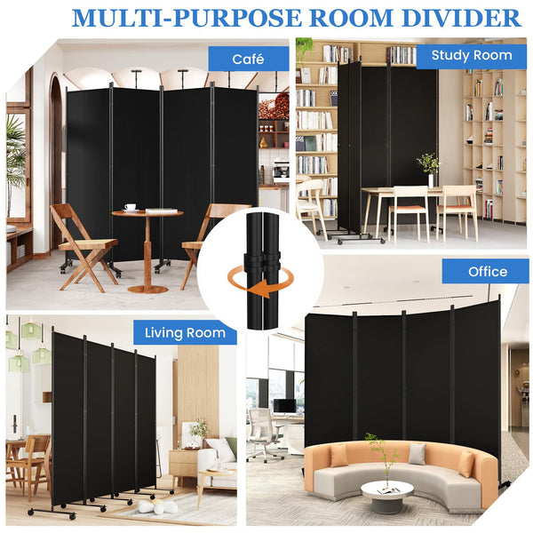 Folding Room Divider with Lockable Wheels & Privacy Screen