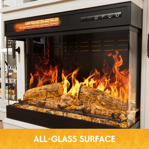 Fireplace TV Stand for 65" TV — 3-Sided Glass with Storage