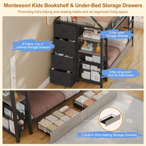 Twin Over Twin House Bunk Bed with Storage Drawers & String Lights