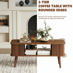 Rectangle Coffee Table with 2-Tier Storage – Walnut
