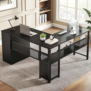 L-Shaped Corner Desk with Drawers & Storage