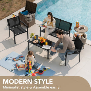 4-Piece Outdoor Patio Furniture Set with Chairs & Glass Coffee Table