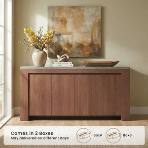 63" Marble Top Sideboard Buffet Cabinet with 4 Doors