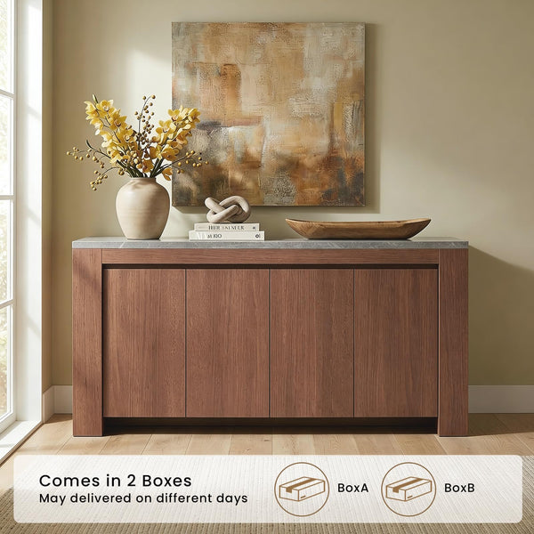 63" Marble Top Sideboard Buffet Cabinet with 4 Doors