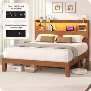 Queen Platform Bed Frame with LED Headboard