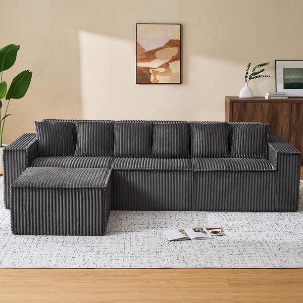 L-Shaped Modular Sectional Sofa – Corduroy, No Assembly
