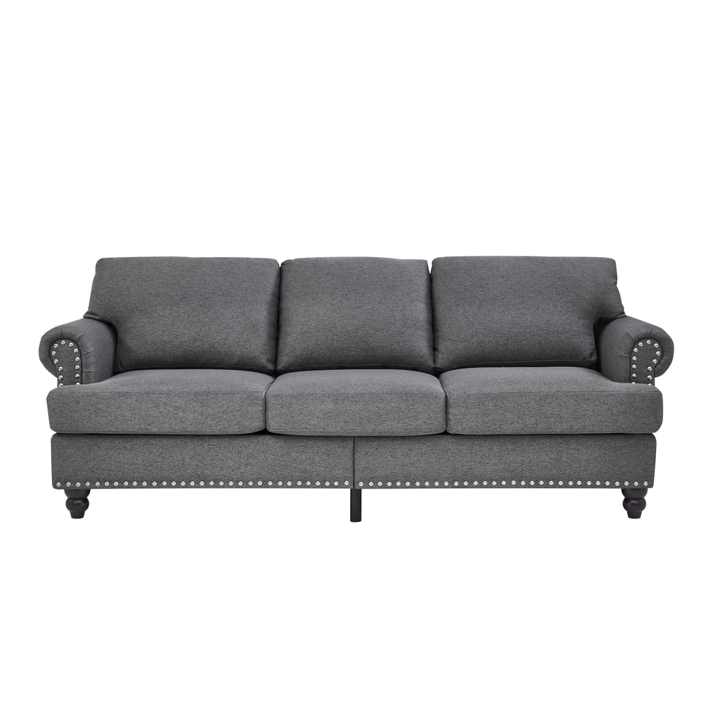 Modern 3-Seat Sofa with Round Armrests – Grey
