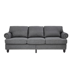 Modern 3-Seat Sofa with Round Armrests – Grey