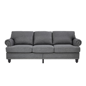 Modern 3-Seat Sofa with Round Armrests – Grey