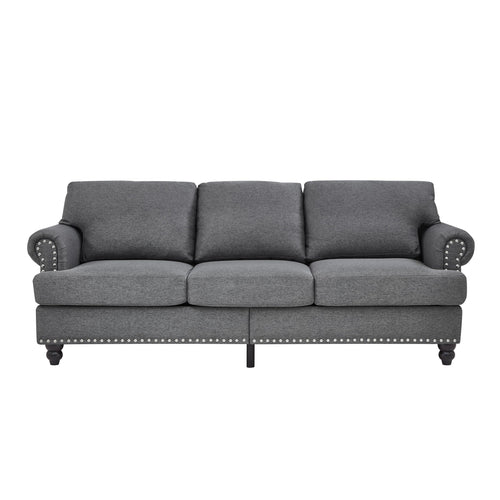 Modern 3-Seat Sofa with Round Armrests – Grey