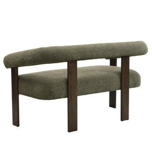 Modern Bouclé Fabric Loveseat – 2-Seater Sofa with Curved Armrests & Rubberwood Frame