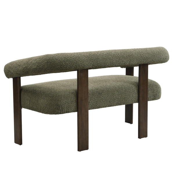 Modern Bouclé Fabric Loveseat – 2-Seater Sofa with Curved Armrests & Rubberwood Frame