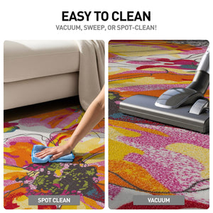 Nylon Area Rug 5'3" x 7'3" Rectangular – Floral Loop Pile, Non-Slip Backing