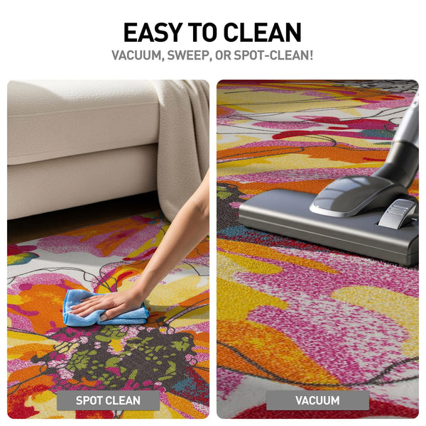 Nylon Area Rug 5'3" x 7'3" Rectangular – Floral Loop Pile, Non-Slip Backing