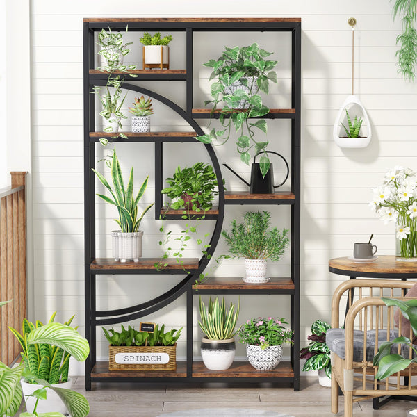 Industrial 5-Tier Etagere Bookcase with 9 Open Shelves, 2-Pack