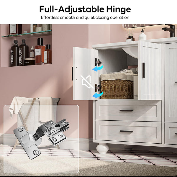36" Bathroom Vanity with Sink and Hair Tool Drawer – 4 Drawers, 2 Doors, Undermount SMC Sink, White