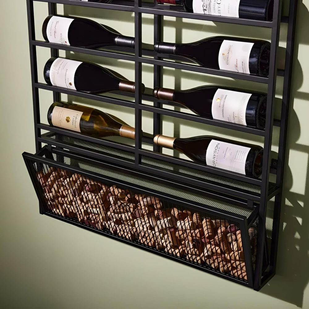 Wall Wine Rack with Cork Catcher – Iron, Label-Forward, 11 & 14 Bottle