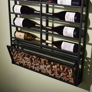 Wall Wine Rack with Cork Catcher – Iron, Label-Forward, 11 & 14 Bottle