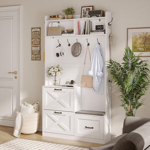 5-in-1 Entryway Hall Tree with Bench, Shoe Storage & LED Light