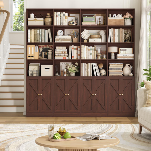 6-Tier Farmhouse Bookshelf with 8 Doors, 74.1" Wide