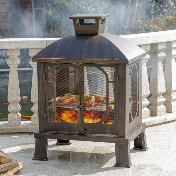 Metal Chiminea Fire Pit with Grill | 45"H x 31"W