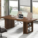 70" Large Executive Desk with Storage Shelves, Industrial Wood