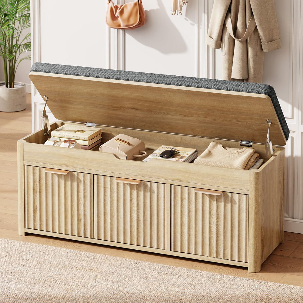 Lift Top Shoe Storage Bench with Cushioned Seat