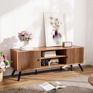 Mid-Century Modern TV Stand with Fluted Door Cabinets