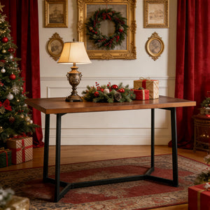 Industrial Solid Wood Dining Table & Desk with Metal Legs