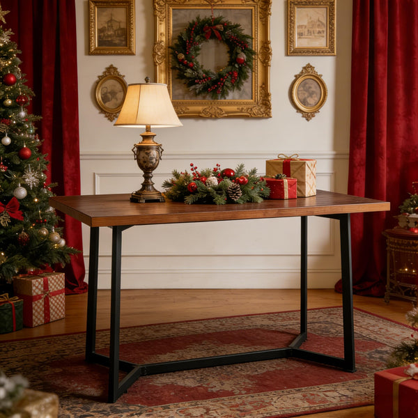 Industrial Solid Wood Dining Table & Desk with Metal Legs