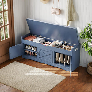 Farmhouse Shoe Storage Bench with Cushion & Lift Top