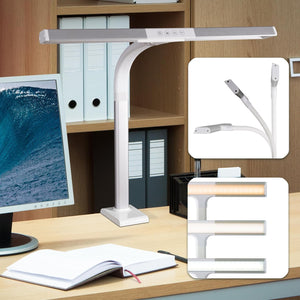 LED Clamp Desk Lamp with Extra Wide Shade, 5 Brightness Levels & 3 Color Modes