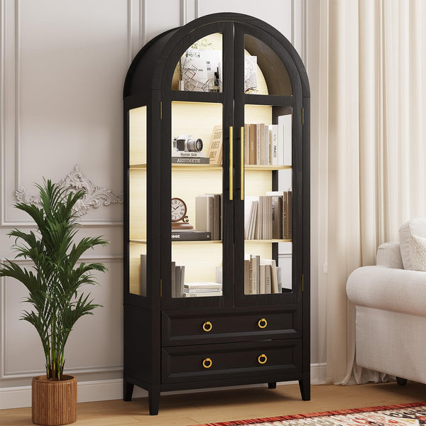 71" Arched Display Cabinet with LED Lighting & Glass Doors