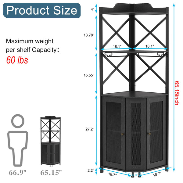 5-Tier Corner Bar Cabinet with LED Lights and Glass Holder