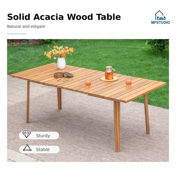 Outdoor Teak Wood Patio Dining Set with Rattan Chairs