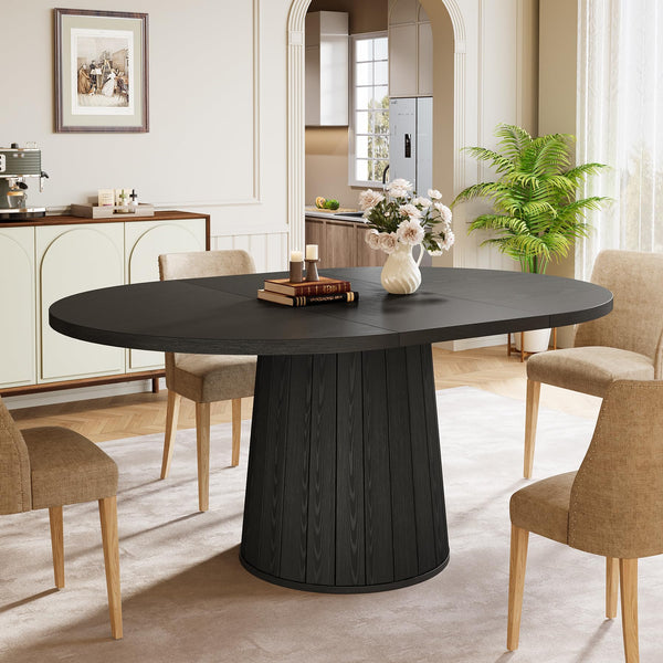 Oval Farmhouse Dining Table for 4–6, 55-Inch Pedestal Base