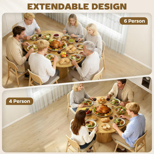 Extendable Round to Oval Dining Table with Storage Pedestal