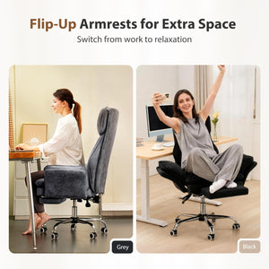 Big and Tall Office Chair with Flip Armrests, Footrest & Reclining Wide Seat