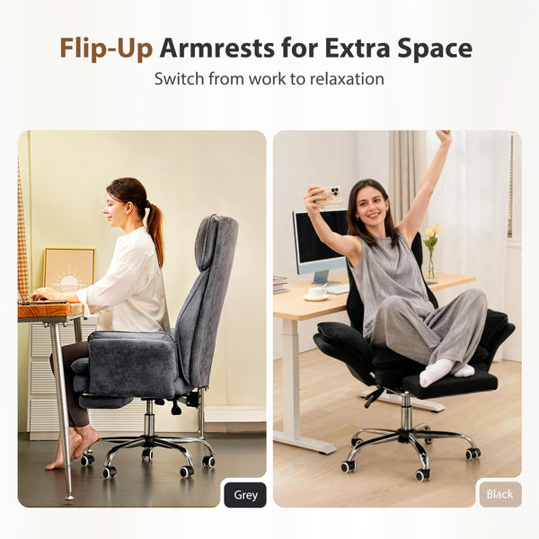 Big and Tall Office Chair with Flip Armrests, Footrest & Reclining Wide Seat