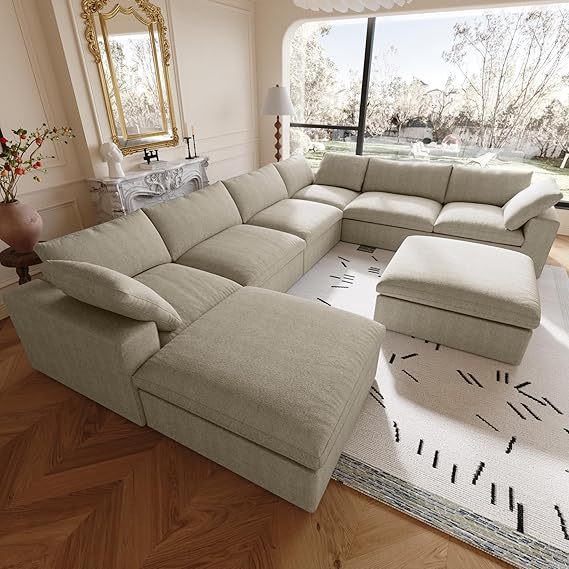 8-Seat Modular Sectional Sofa 160 Inch Cloud Comfort Down Filled Washable Cover