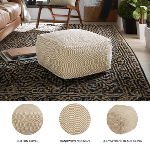 Rectangular Handwoven Geometric Cotton Pouf Ottoman